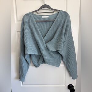 OAK + FORT V-Neck Twist Front Sweater in Soft Blue